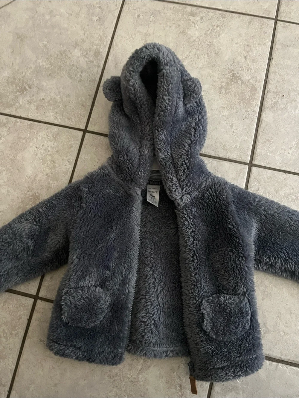 Plush Hooded Teddy Jacket for Kids - Gray